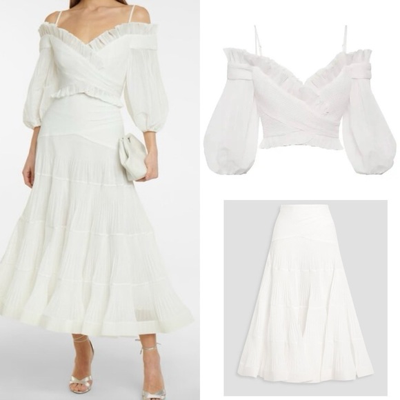 Zimmermann Postcard Pleated Fan top & Midi Skirt Set: Ivory - Picture 6 of 13